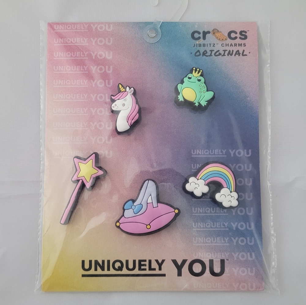 NEW Crocs Jibbitz Girls Rule 5 Pack Uniquely You Shoe Charms Unicorn Rainbow
